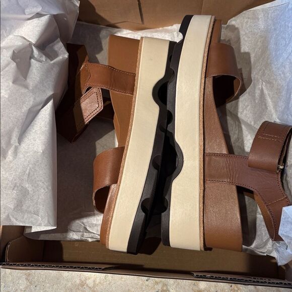 Sorel Joanie IV Y strap wedge leather sandals velvet tan blackened brown size 9 - Picture 17 of 17